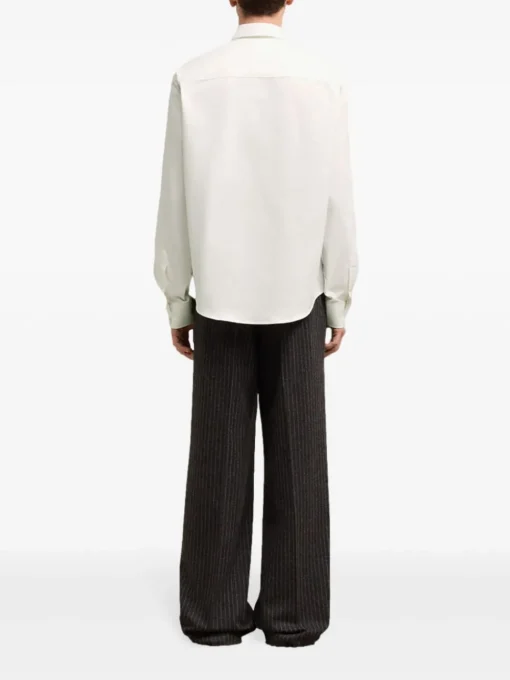 Ami Paris Uomo Camicia Bianco Micro Ricamo Cuore Rosso