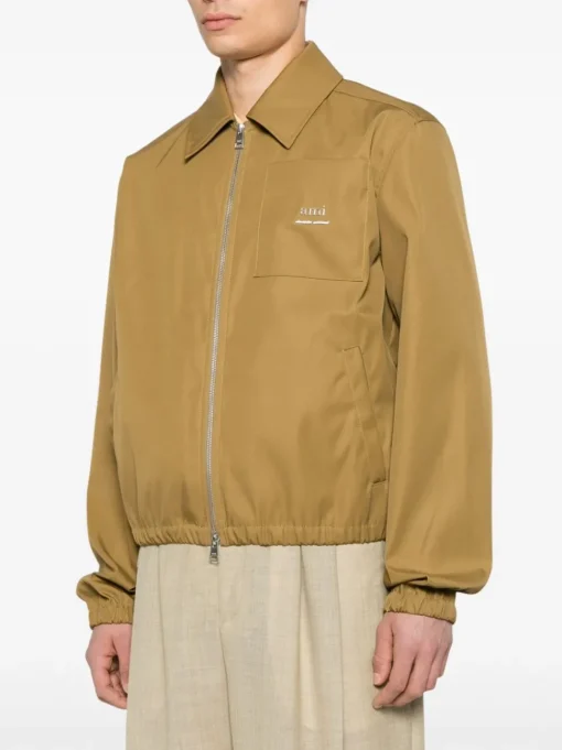 Ami Paris Uomo Giubbotto Marrone Stampa Logo