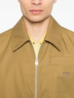 Ami Paris Uomo Giubbotto Marrone Stampa Logo