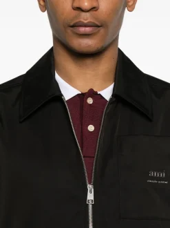 Ami Paris Uomo Giubbotto Nero Stampa Logo