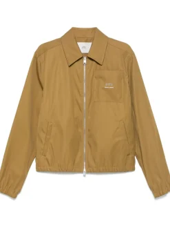 Ami Paris Uomo Giubbotto Marrone Stampa Logo