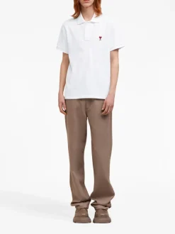 Ami Paris Uomo Polo Bianco Ricamo Cuore