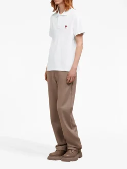 Ami Paris Uomo Polo Bianco Ricamo Cuore