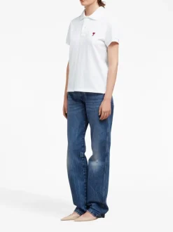 Ami Paris Uomo Polo Bianco Ricamo Cuore