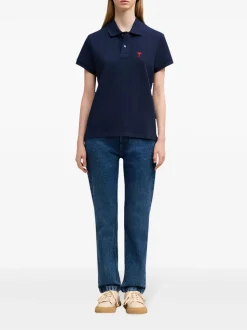 Ami Paris Uomo Polo Blu Ricamo Cuore