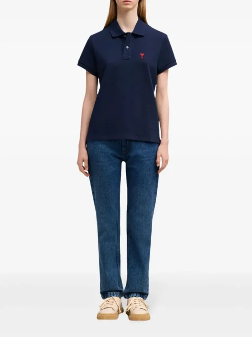 Ami Paris Uomo Polo Blu Ricamo Cuore