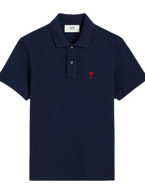 Ami Paris Uomo Polo Blu Ricamo Cuore