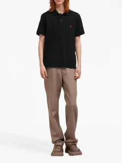 Ami Paris Uomo Polo Nero Ricamo Cuore
