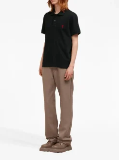 Ami Paris Uomo Polo Nero Ricamo Cuore