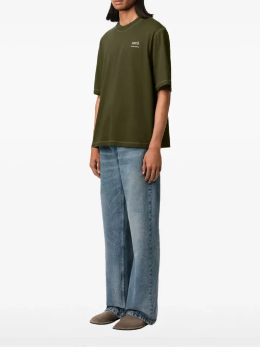 Ami Paris Uomo T-shirt Verde Stampa Logo