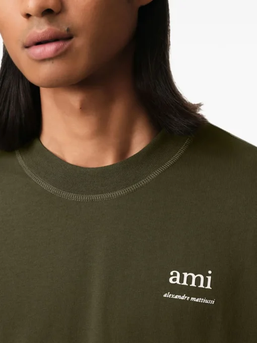 Ami Paris Uomo T-shirt Verde Stampa Logo