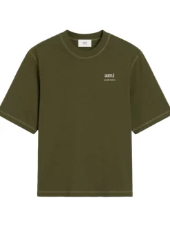 Ami Paris Uomo T-shirt Verde Stampa Logo