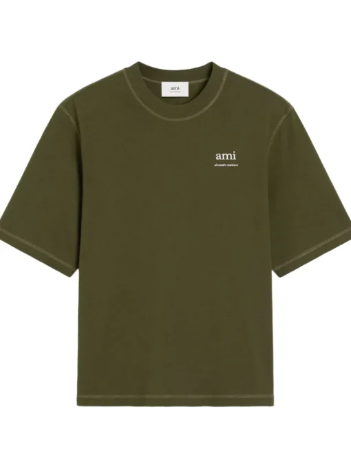 Ami Paris Uomo T-shirt Verde Stampa Logo