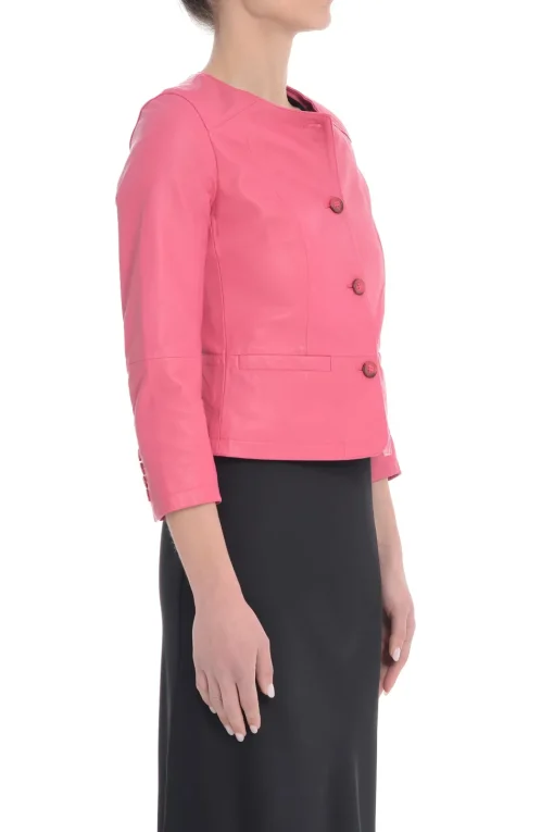 Bully Giubbotto Rosa Donna Pelle Girocollo
