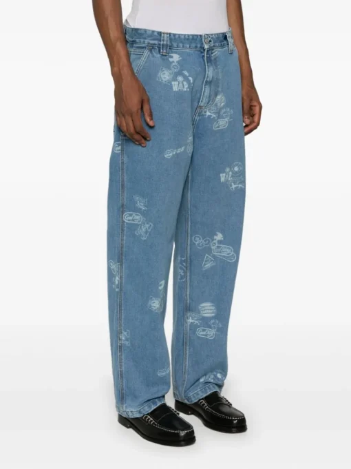 Carhartt Jeans Blu Uomo Timbri Logo All Over