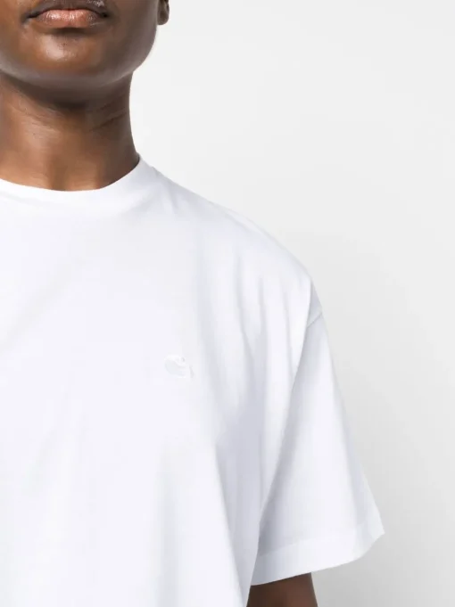 Carhartt Wip Donna T-shirt Bianco Micro Logo Ricamato