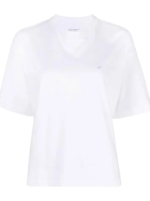 Carhartt Wip Donna T-shirt Bianco Micro Logo Ricamato