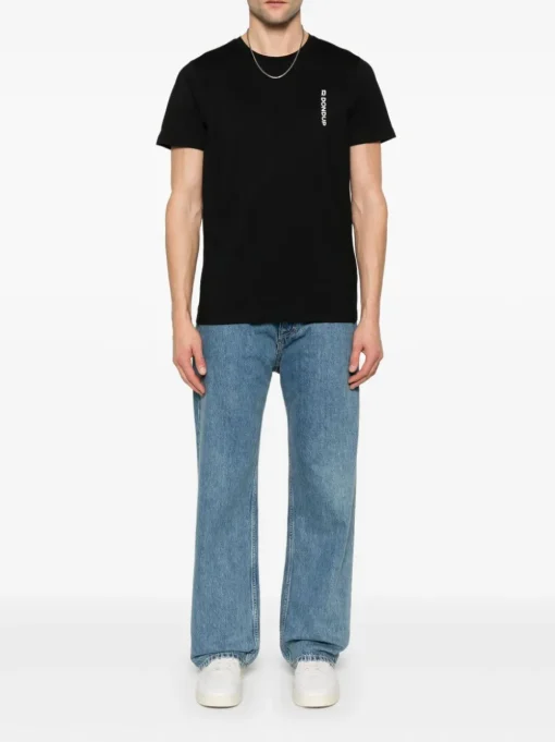 Dondup Uomo T-shirt Nero Stampa Logo Verticale