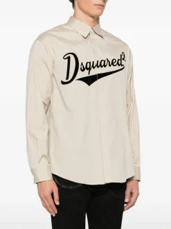 Dsquared2 Camicia Beige Uomo Motivo Logo Baseball