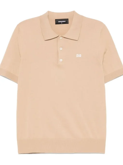 Dsquared2 Polo Beige Uomo Micro Ricamo Logo