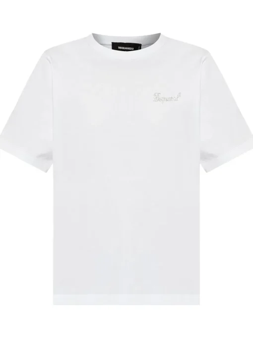 Dsquared2 T-shirt Bianco Donna Logo Strass