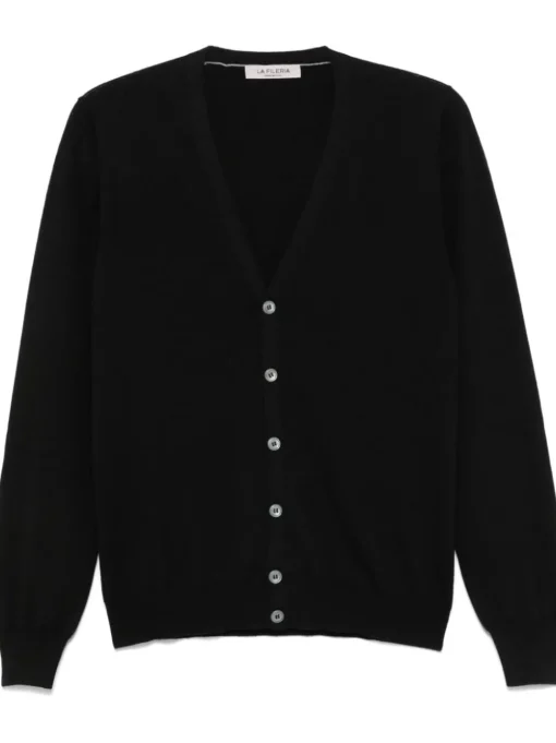 Fileria Cardigan Nero Uomo con Bottoni