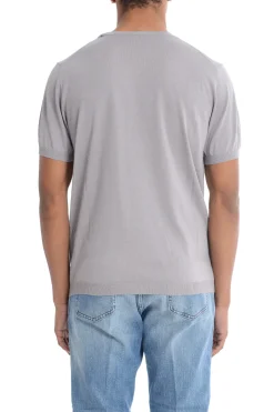 Kangra Maglia Grigio Perla Uomo Maniche Corte in Filo Dettagli a Costine