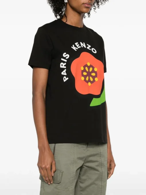 Kenzo Donna T-shirt Nero Fiore Boke