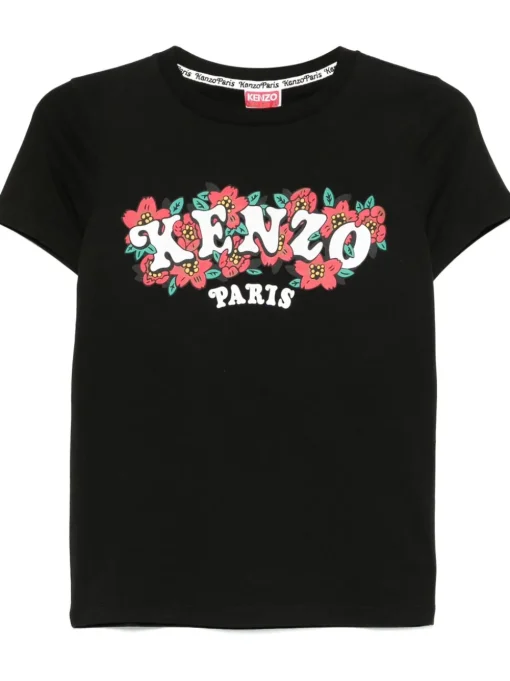 Kenzo Donna T-shirt Nero Logo Floreale