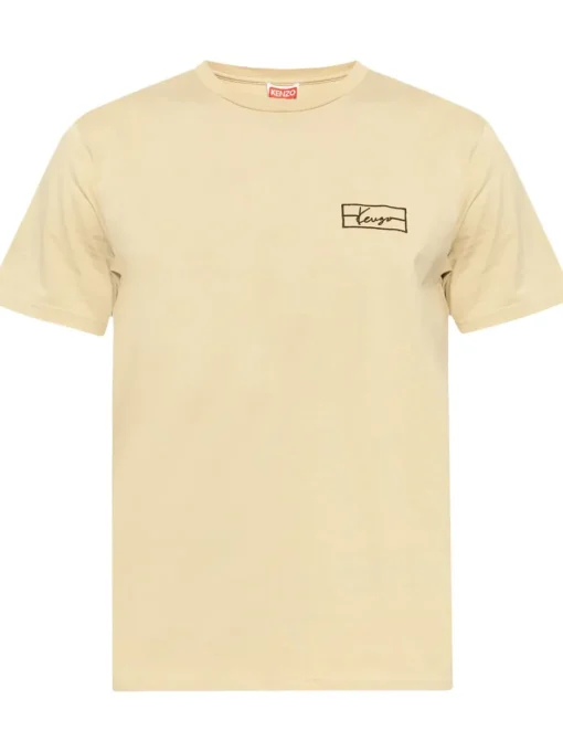 Kenzo Uomo T-shirt Beige Ricamo Logo Signature
