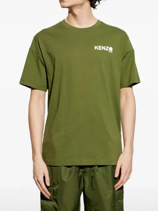 Kenzo Uomo T-shirt Verde Logo Fiore Boke