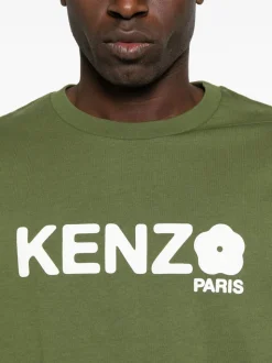 Kenzo Uomo T-shirt Verde Logo Fiore Boke