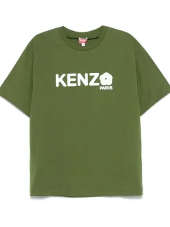 Kenzo Uomo T-shirt Verde Logo Fiore Boke