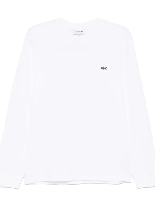 Lacoste T-shirt Bianco Uomo Maniche Lunghe Ricamo Coccodrillo