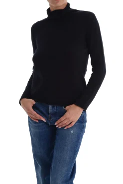 Maglia a Collo Alto con Maniche Lunghe e Orlo Dritto in Nero