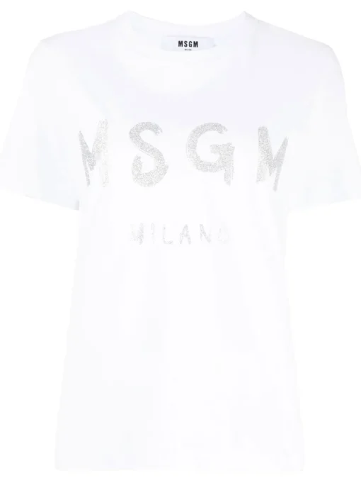 Msgm Donna T-shirt Bianco Stampa Logo Milano