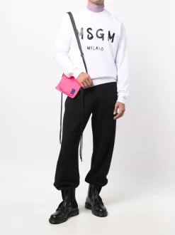 Msgm Felpa Bianco Uomo Stampa Logo Milano