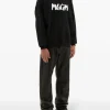 Msgm Felpa Nero Uomo Cappuccio Logo Pennellata