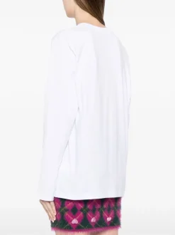 Msgm T-shirt Bianco Donna Logo Milano Maniche Lunghe