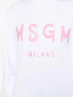 Msgm T-shirt Bianco Donna Logo Milano Maniche Lunghe