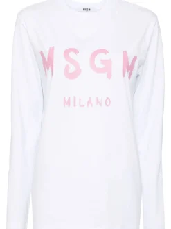 Msgm T-shirt Bianco Donna Logo Milano Maniche Lunghe