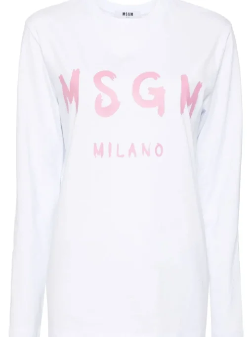 Msgm T-shirt Bianco Donna Logo Milano Maniche Lunghe