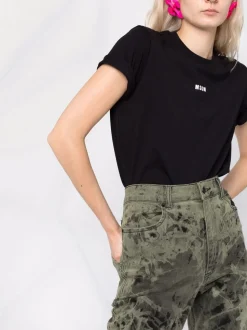 Msgm T-shirt Nero Donna Micro Logo