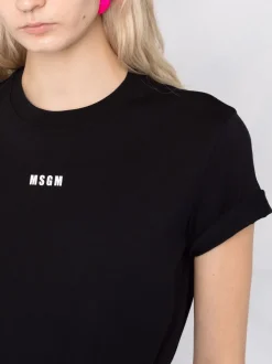 Msgm T-shirt Nero Donna Micro Logo