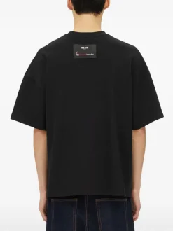 Msgm T-shirt Nero Uomo con Applicazione Rossa