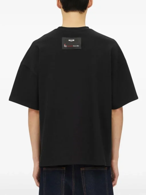 Msgm T-shirt Nero Uomo con Applicazione Rossa