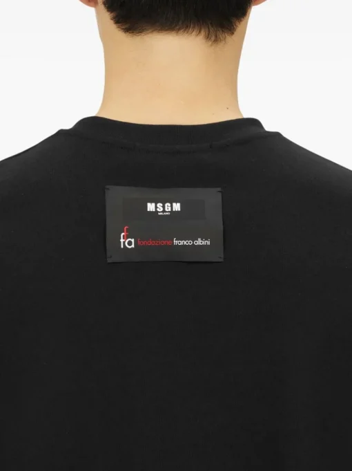 Msgm T-shirt Nero Uomo con Applicazione Rossa