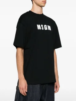 Msgm T-shirt Nero Uomo Logo Stampatello