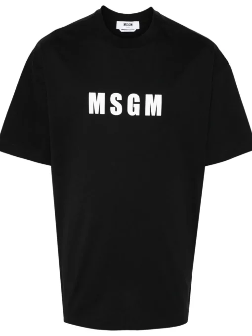 Msgm T-shirt Nero Uomo Logo Stampatello