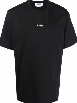 Msgm T-shirt Nero Uomo Stampa Micro Logo
